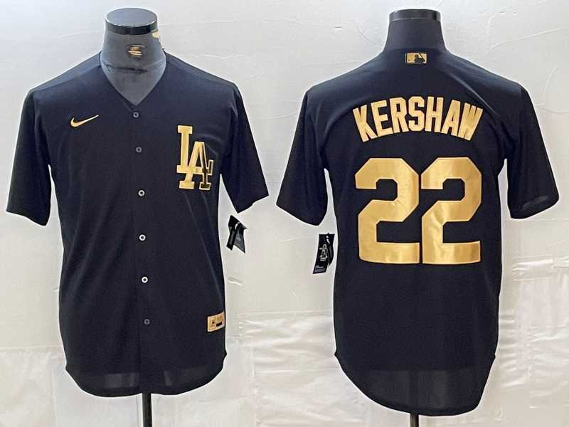Mens Los Angeles Dodgers #22 Clayton Kershaw Black Gold Cool Base Stitched Jersey->los angeles dodgers->MLB Jersey
